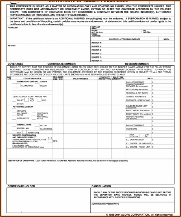 Acord Insurance Form Template