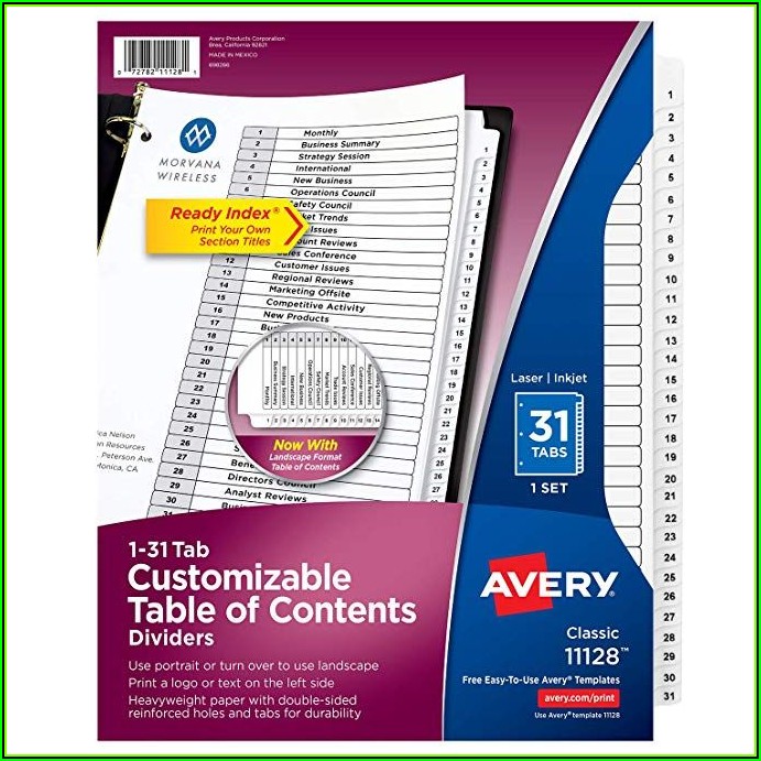 Avery Ready Index 31 Tab Template Color