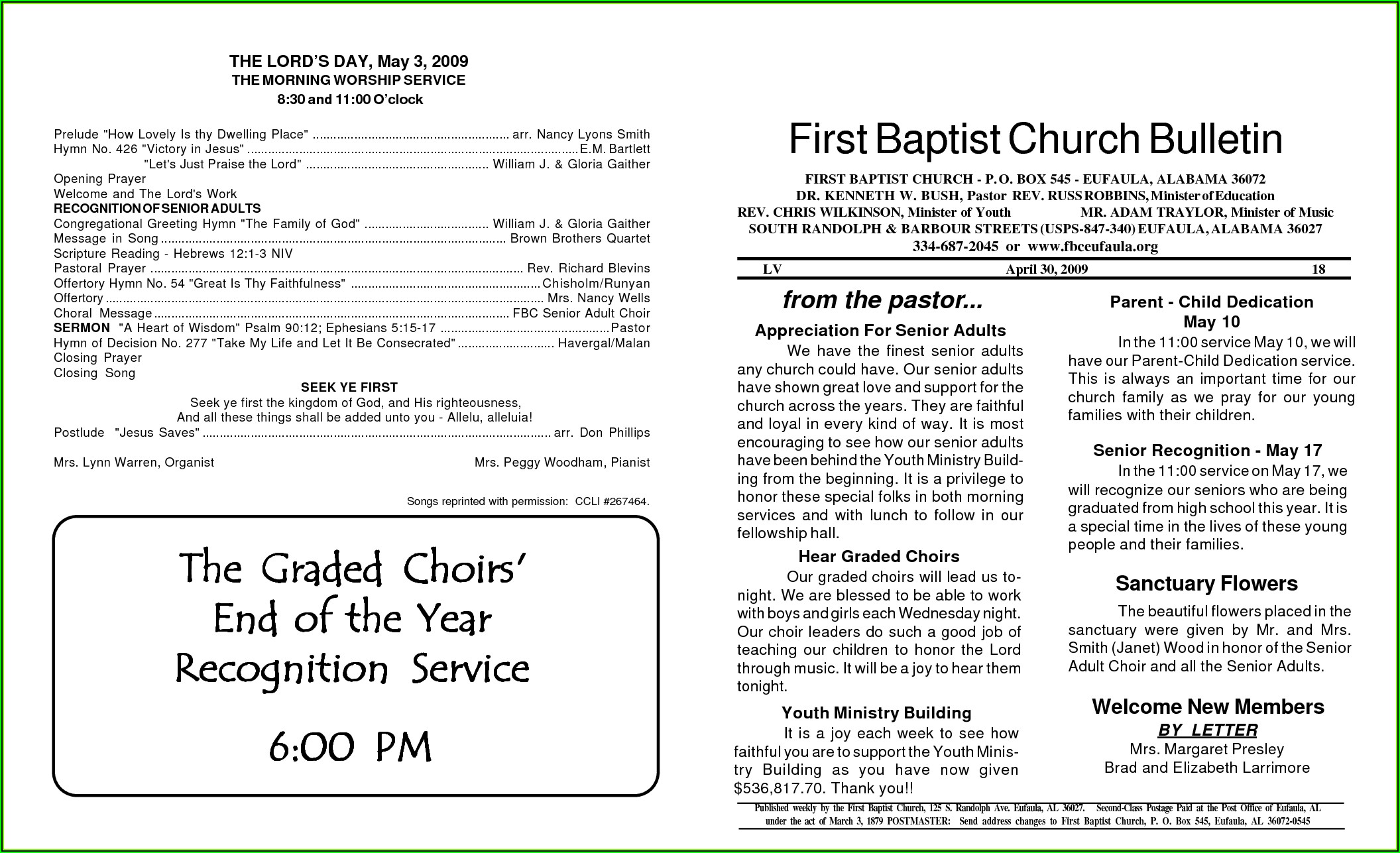 Baptist Church Bulletin Templates