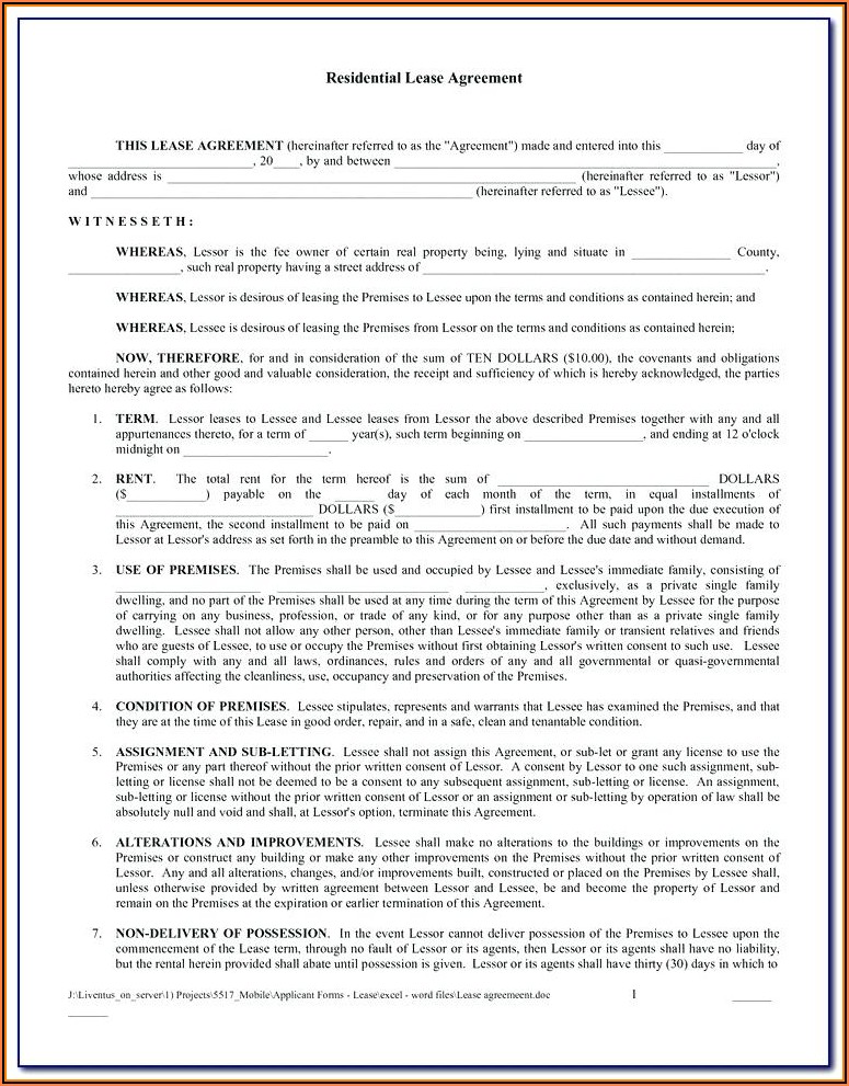 Blank Rental Lease Agreement Forms Free