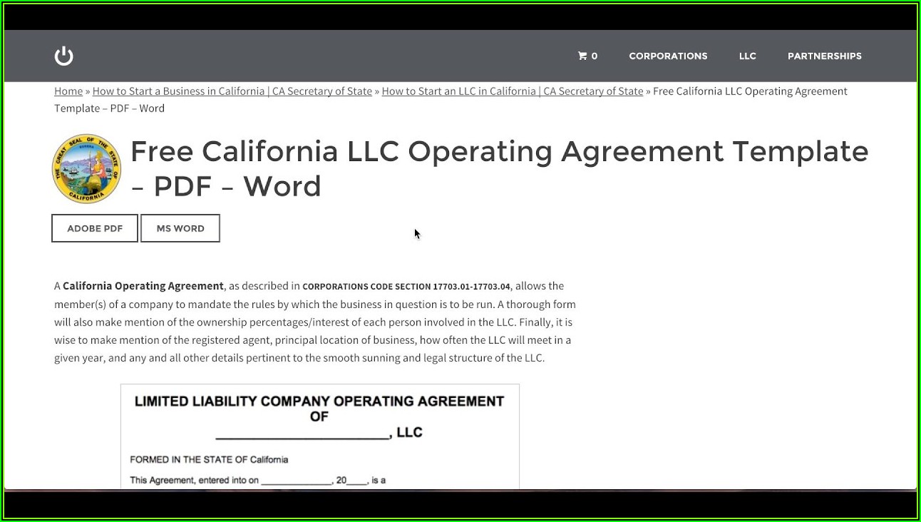 California Llc Operating Agreement Template Free