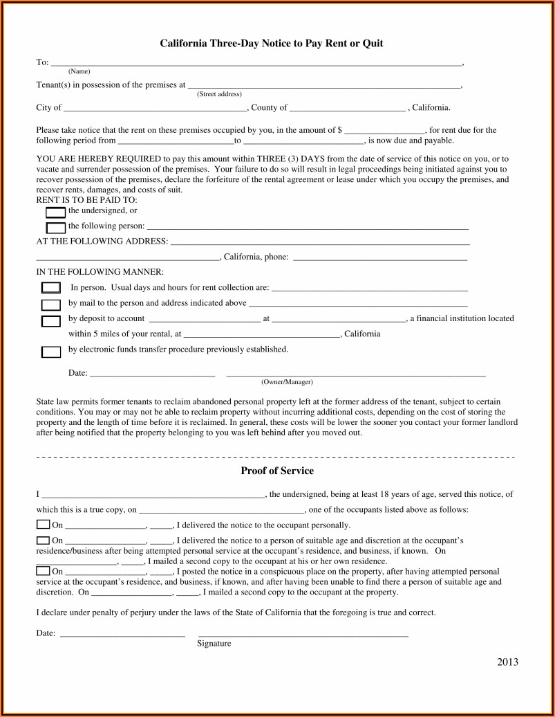 California Rental Eviction Notice Form