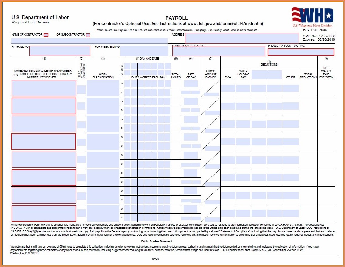 Certified Payroll Form Wh 347 Free