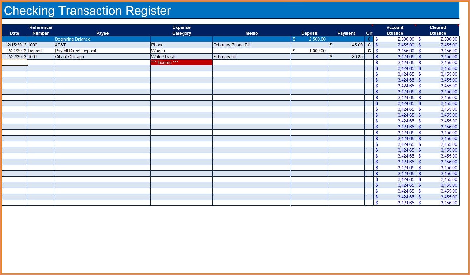 Checkbook Register Formula For Excel