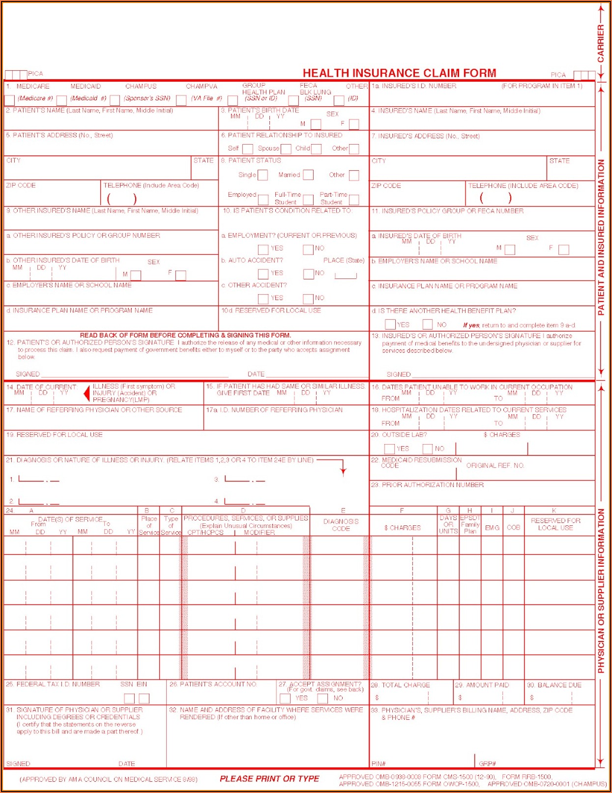 Cms 1500 Claim Form Fillable Download Free