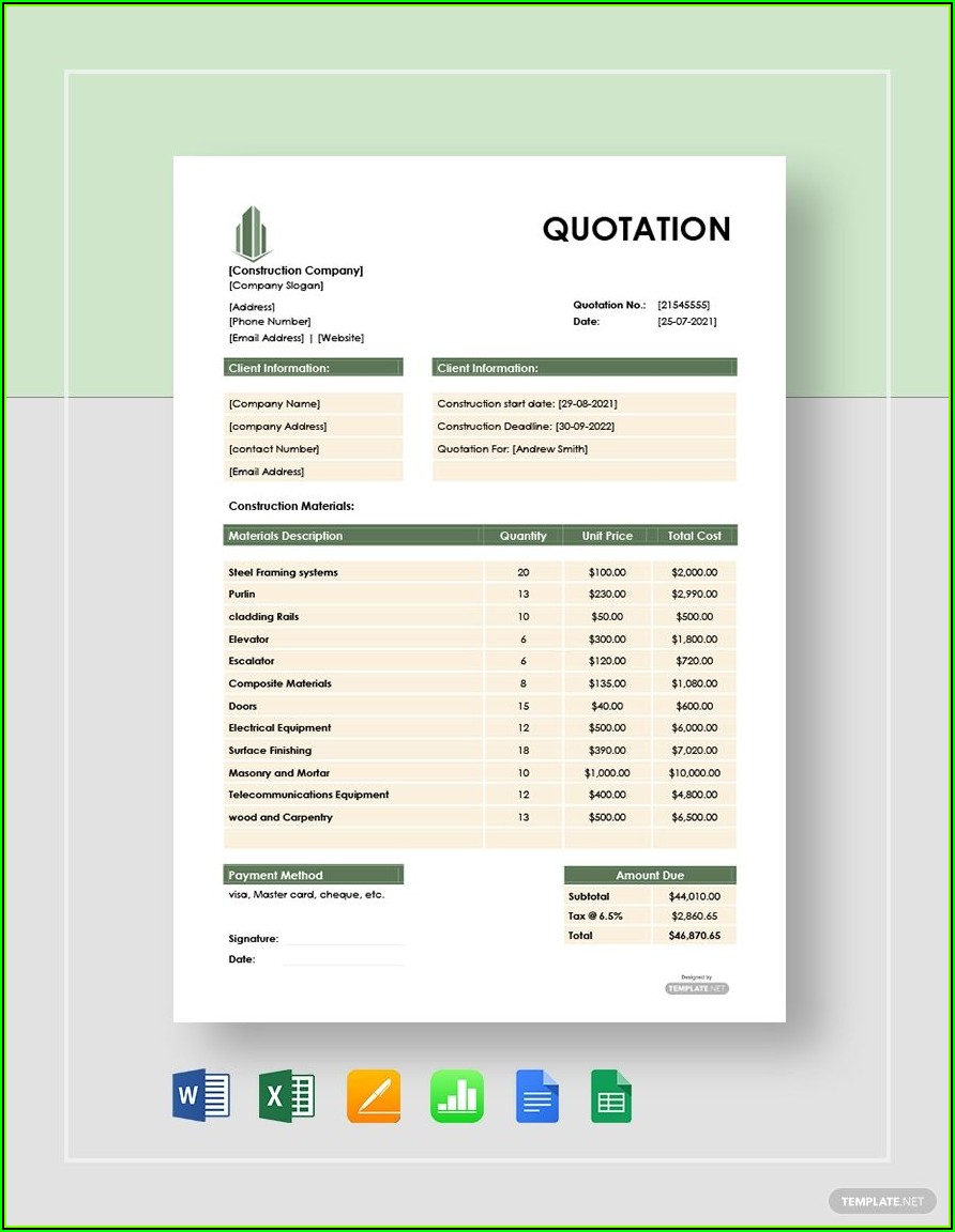 Construction Bid Template Google Docs