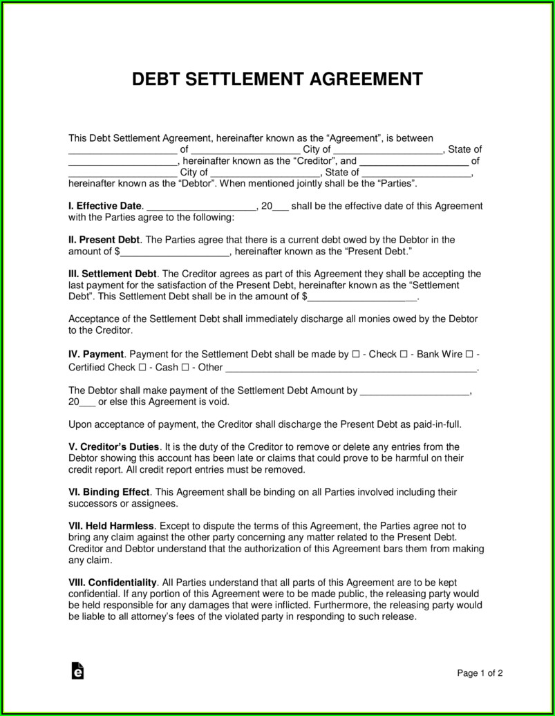 Debt Settlement Agreement Letter Pdf