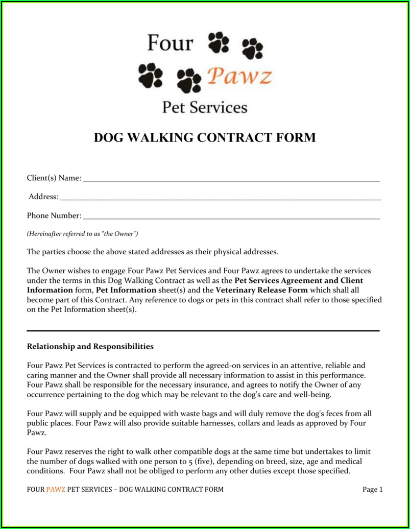 Dog Walker Contract Template Uk