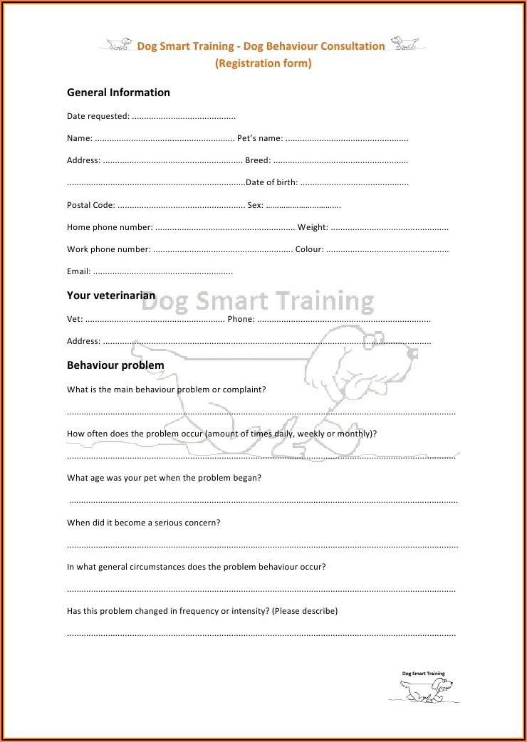 Dog Walking Registration Form Template