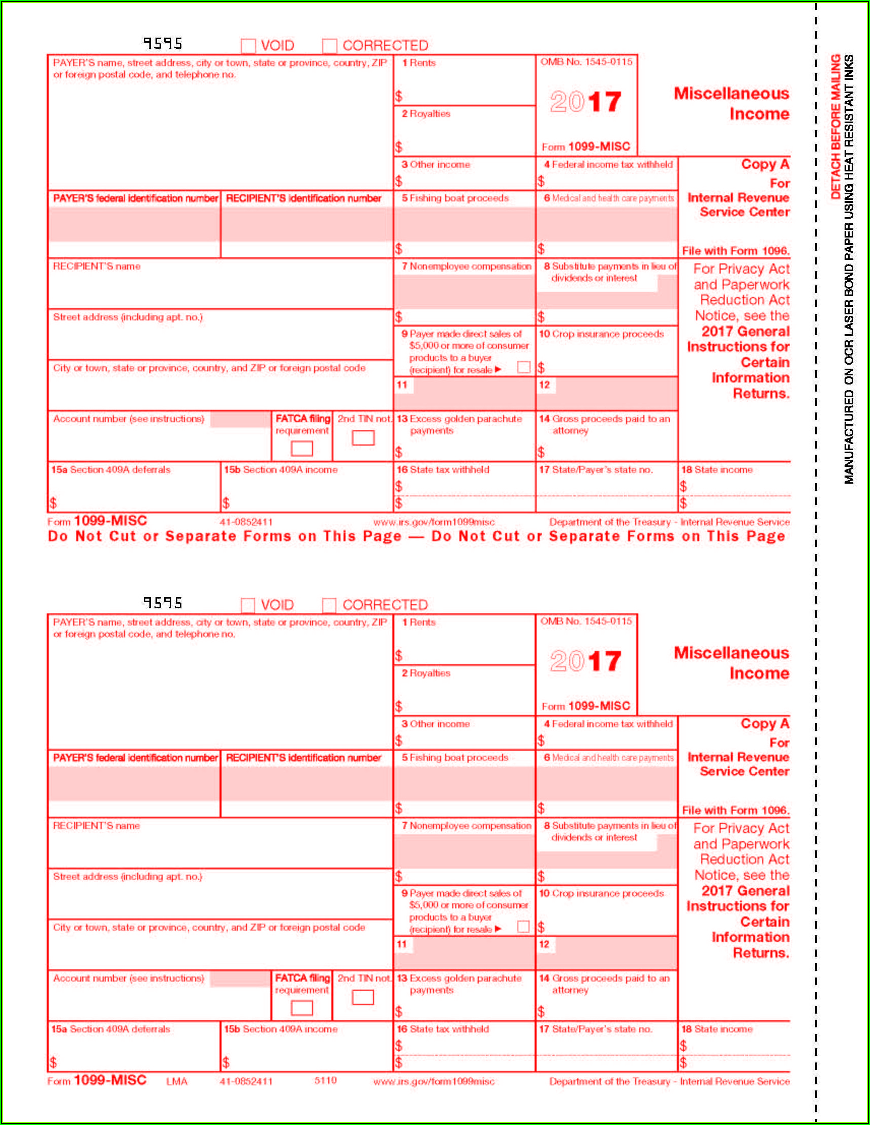 Form 1099 Misc Template Free