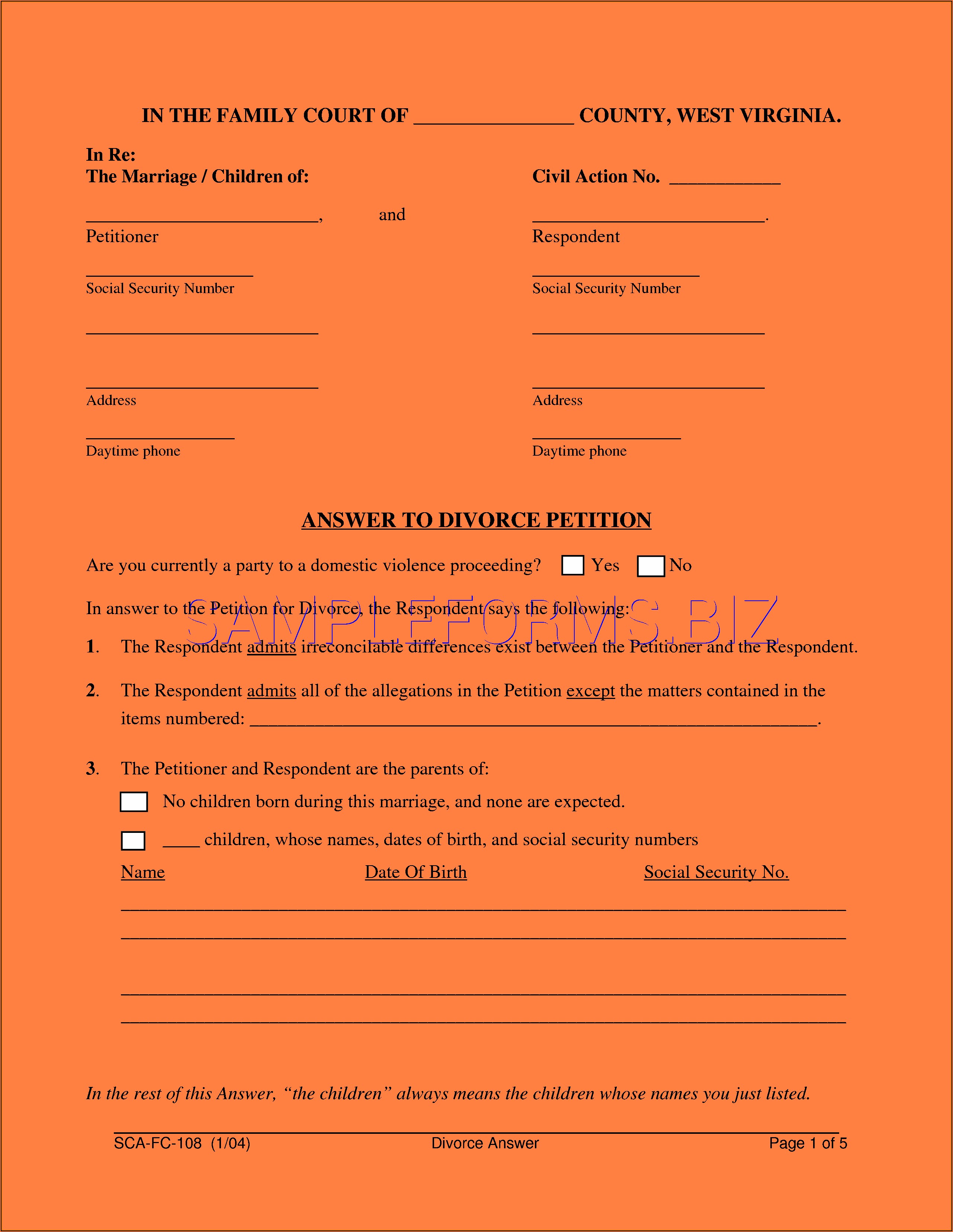 Forms Needed For Divorce In Virginia