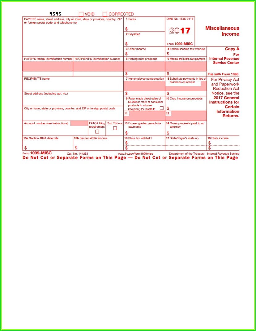 Free 1099 Misc Form 2018 Template