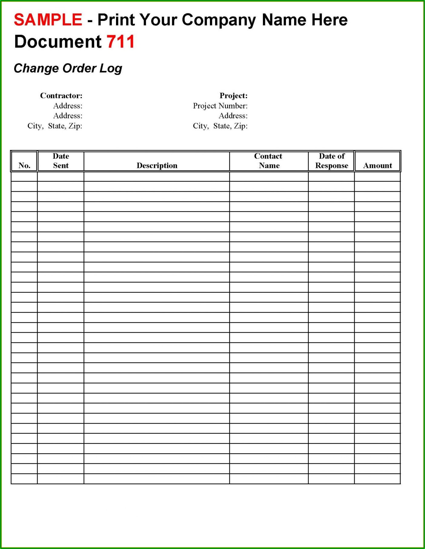 Free Construction Change Order Log Template Excel