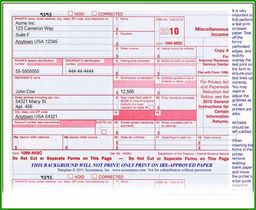 Free Irs 1099 Misc Template