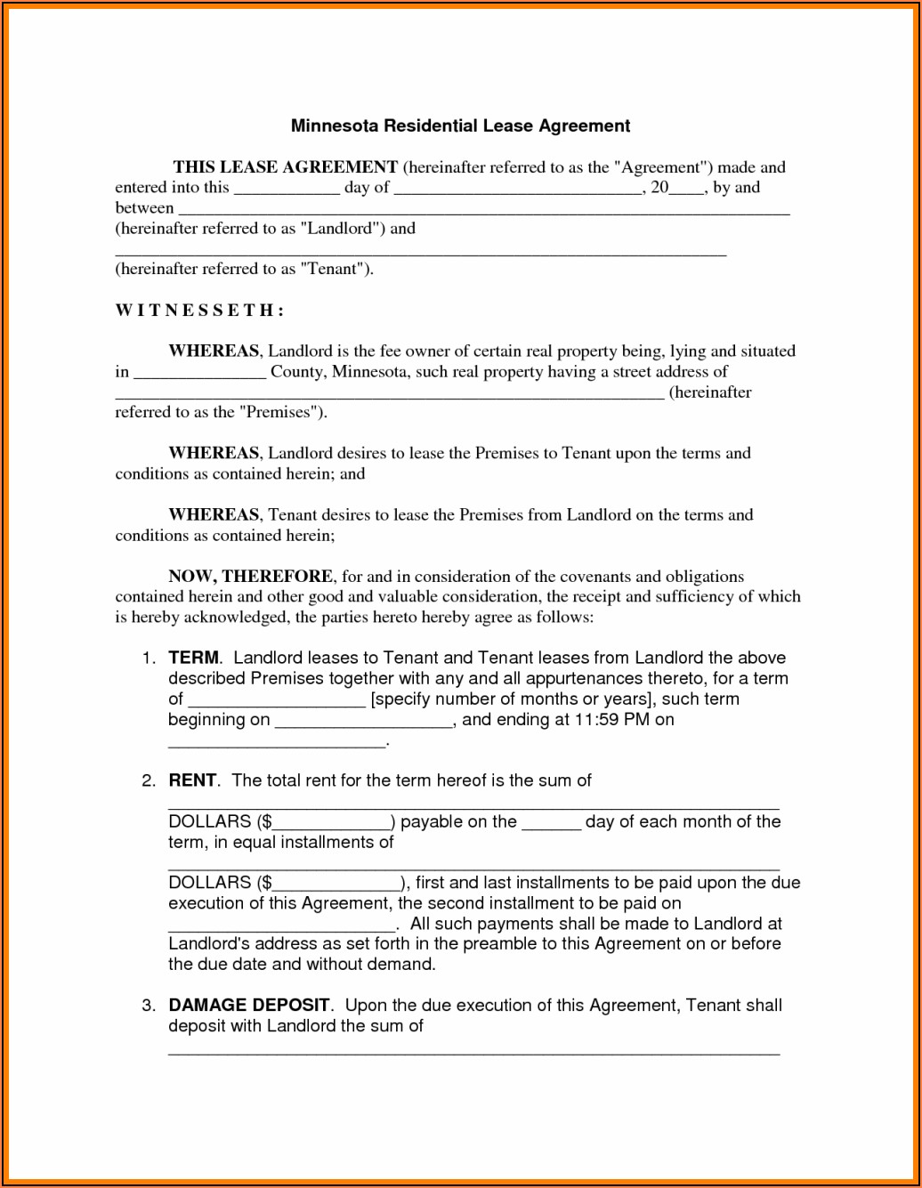 Free Minnesota Residential Lease Agreement Forms