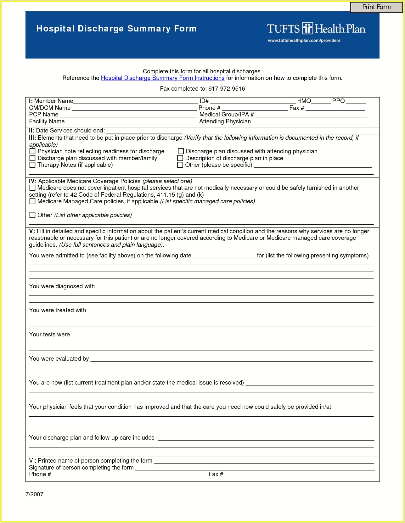 Free Patient Discharge Form Template