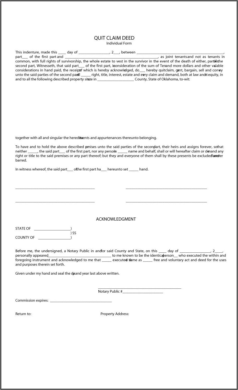 Free Quit Claim Deed Template