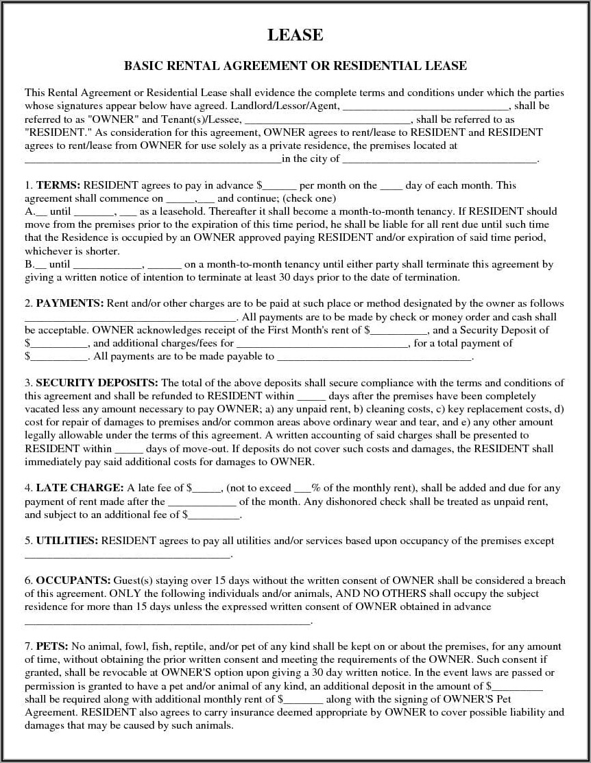 Free Rental Lease Agreement Forms Pdf