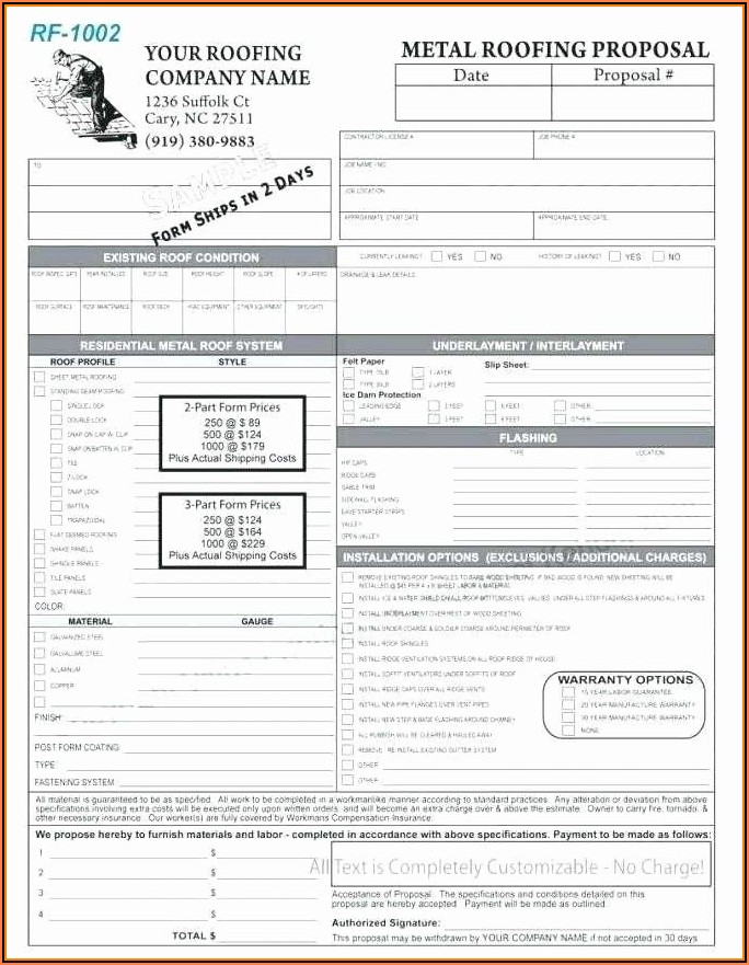 Free Roofing Proposal Forms