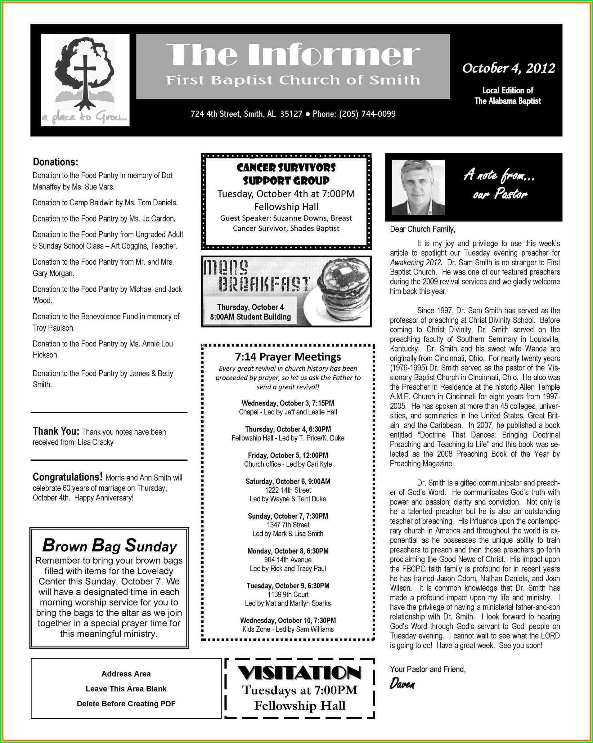 Free Sample Church Newsletter Templates