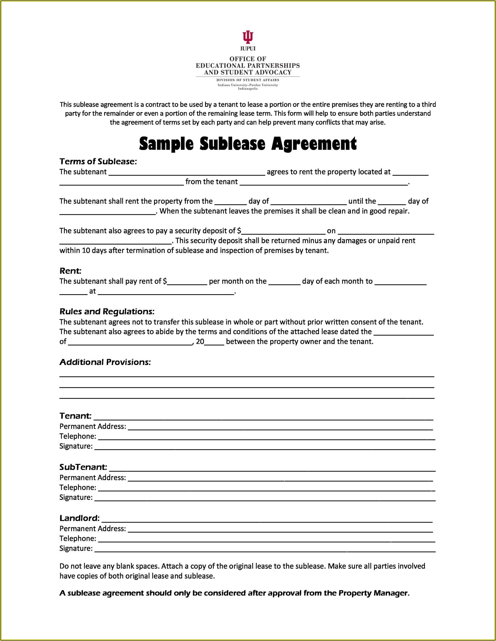Free Sublease Agreement Template Word South Africa