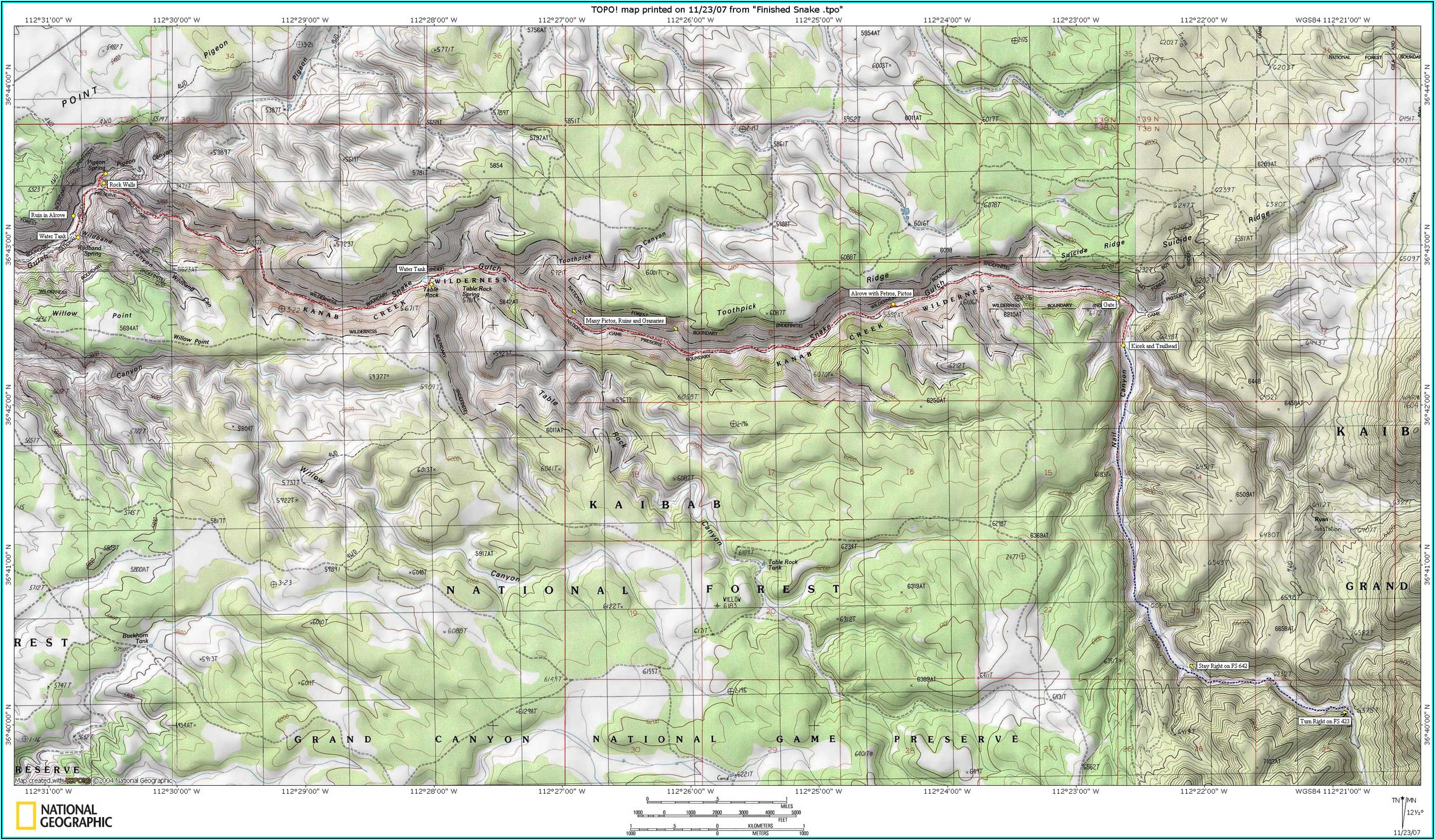 Grand Canyon Rim To Rim Topo Map