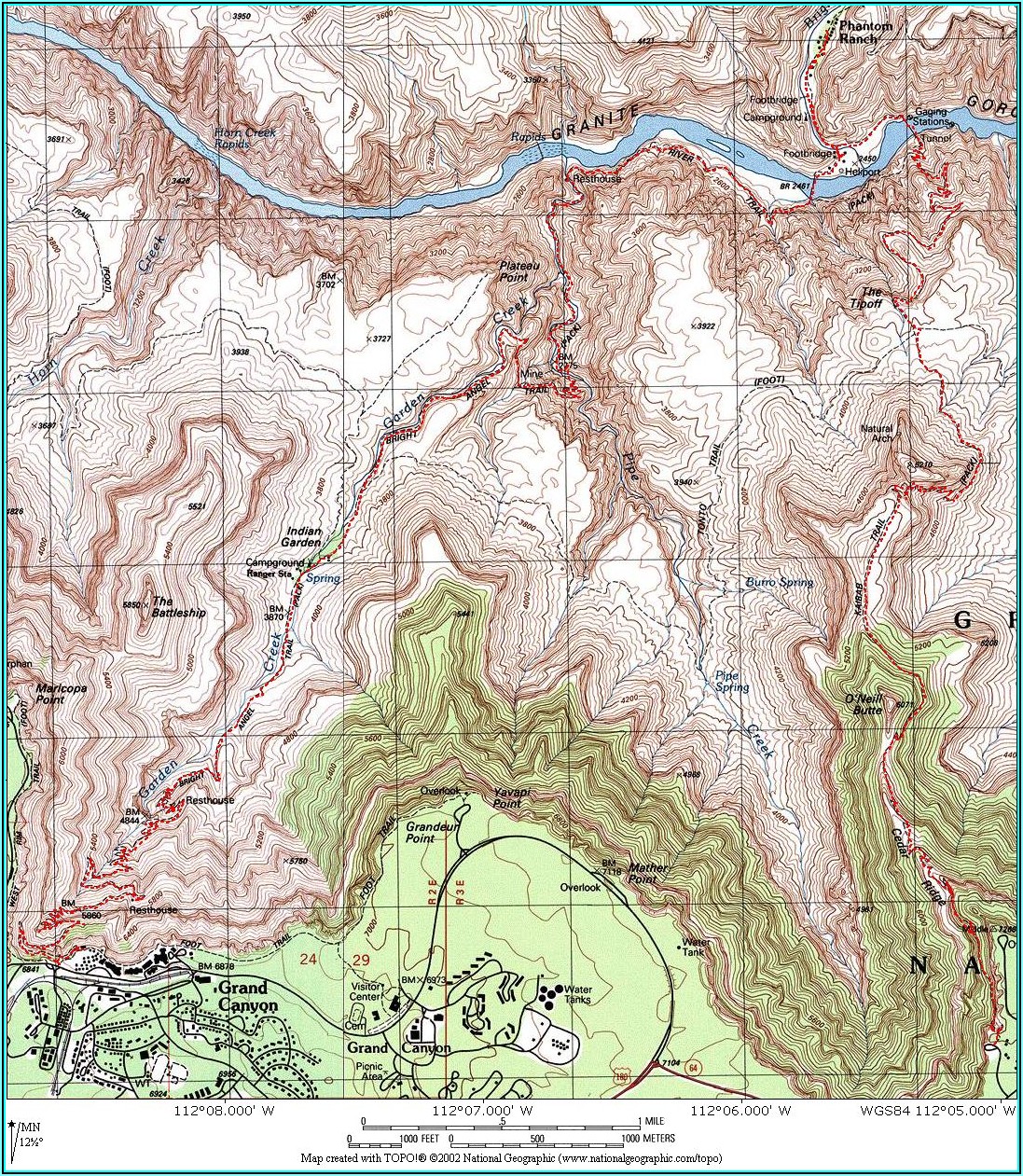 Grand Canyon South Rim Topo Map