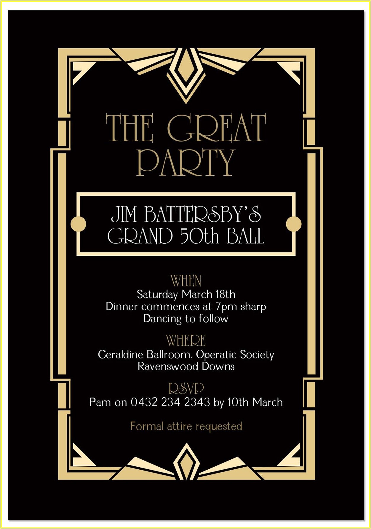Great Gatsby Party Invitation Template Free Download