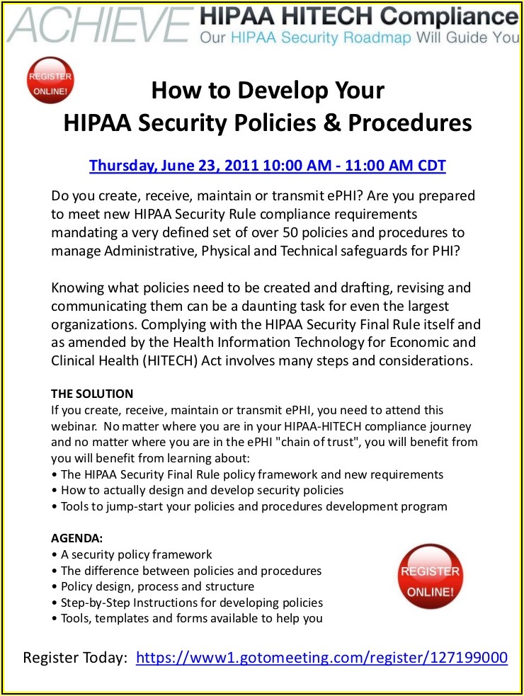 Hipaa Hitech Policies And Procedures Templates