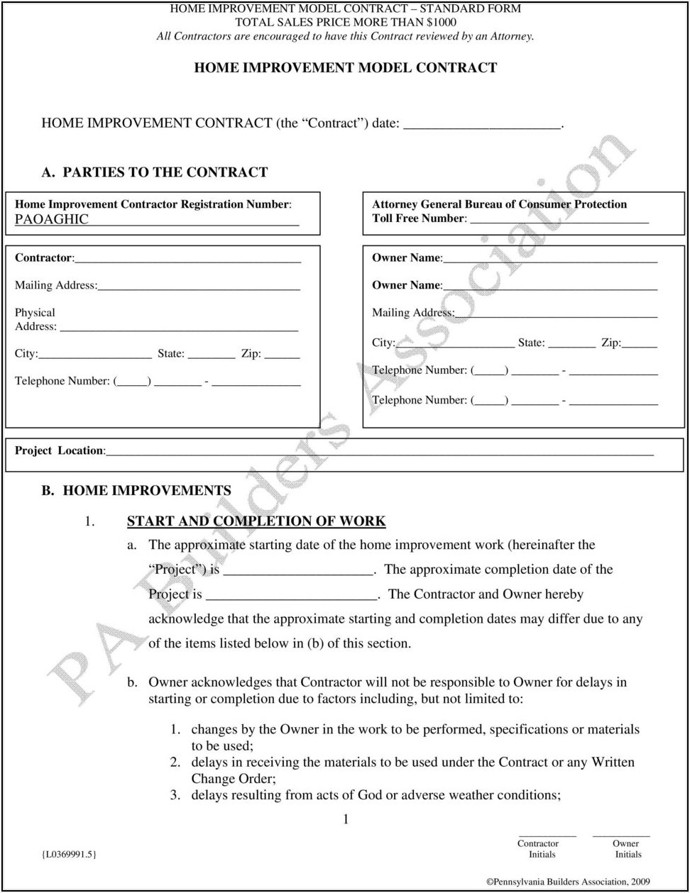 Home Improvement Contract Form