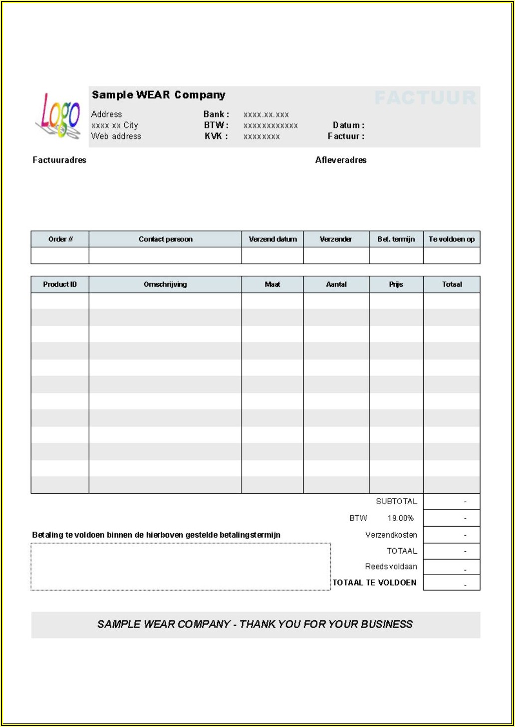 Hotel Invoice Template Excel