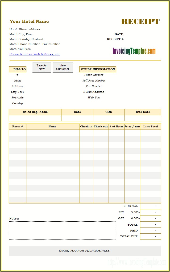 Hotel Invoice Template Word