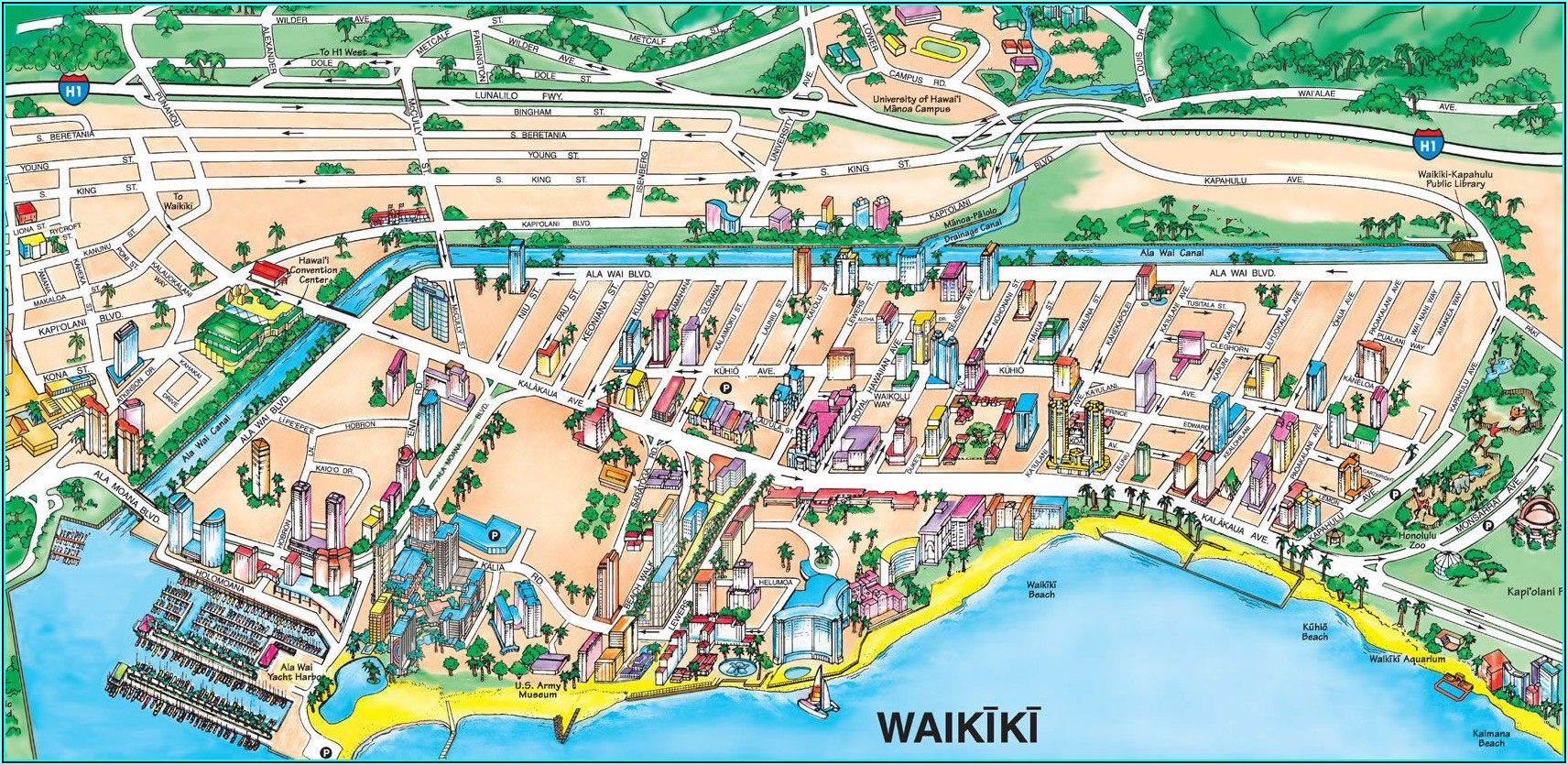 Hotels Along Waikiki Beach Map