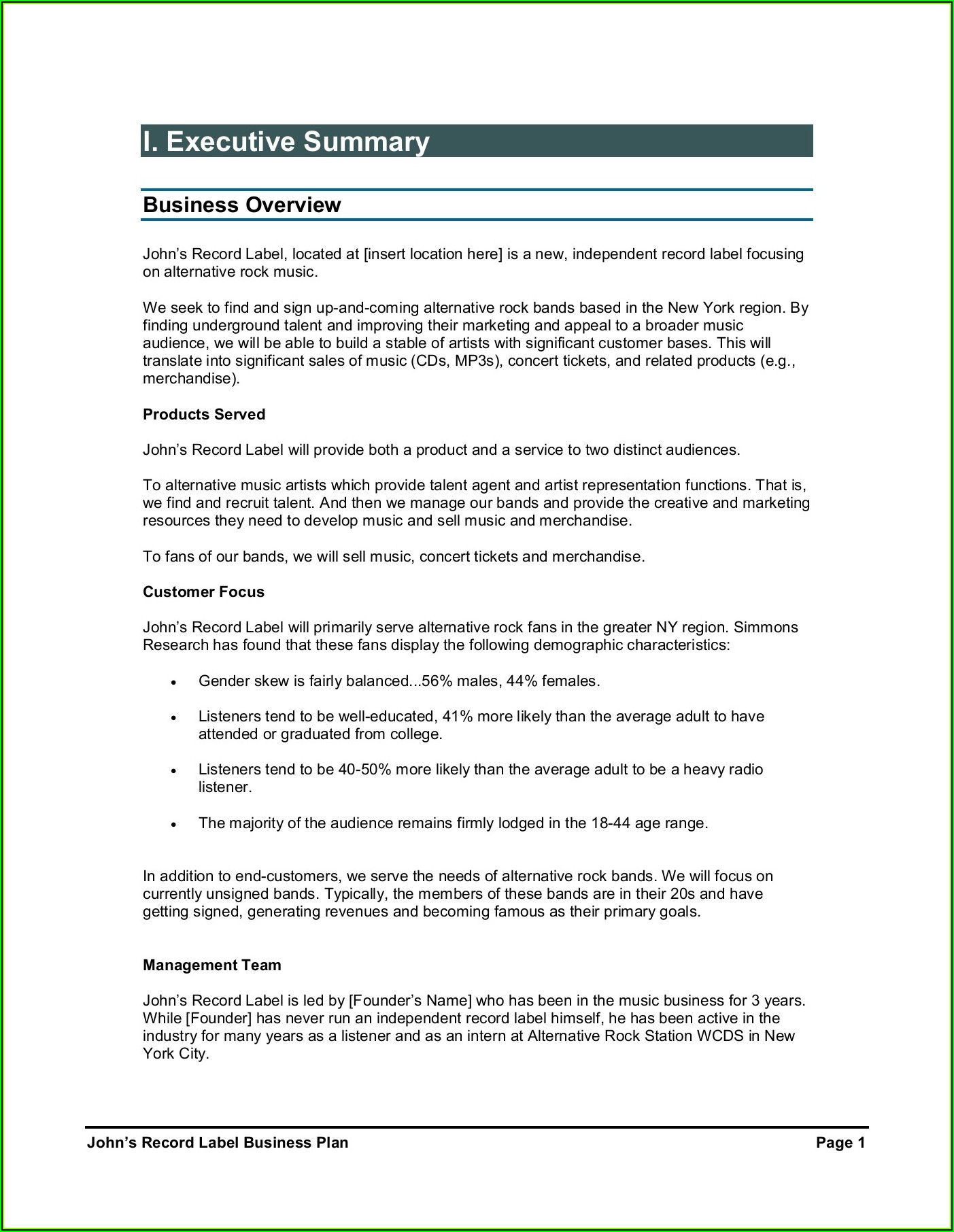 Independent Record Label Business Plan Template Pdf