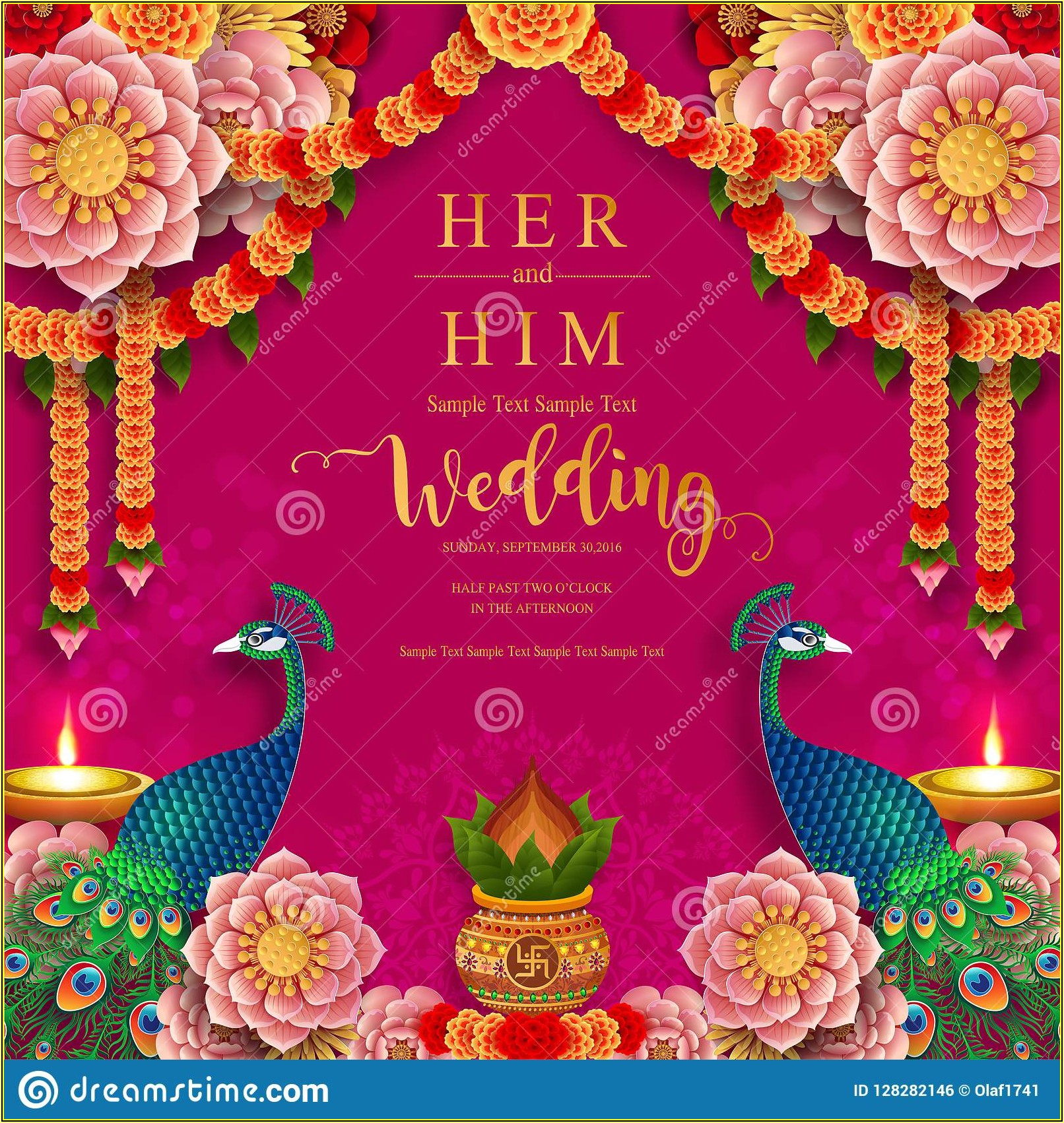 Indian Wedding Invitation Card Template With Gold Patterned And Crystals On Paper Color
