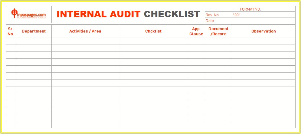 Internal Audit Checklist Excel Format