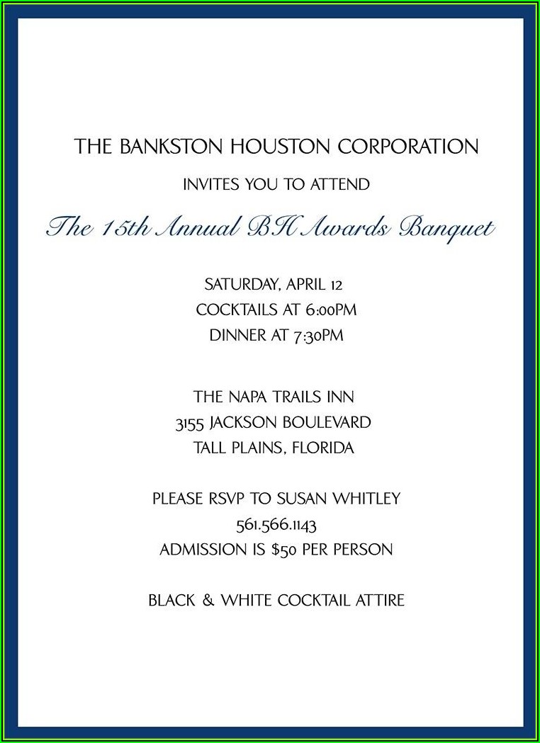 Invitation To Business Dinner Template