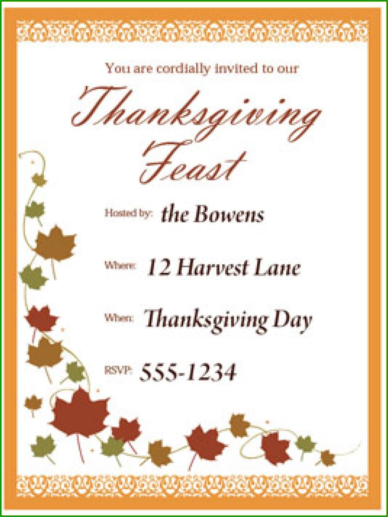 Invitation To Thanksgiving Dinner Template