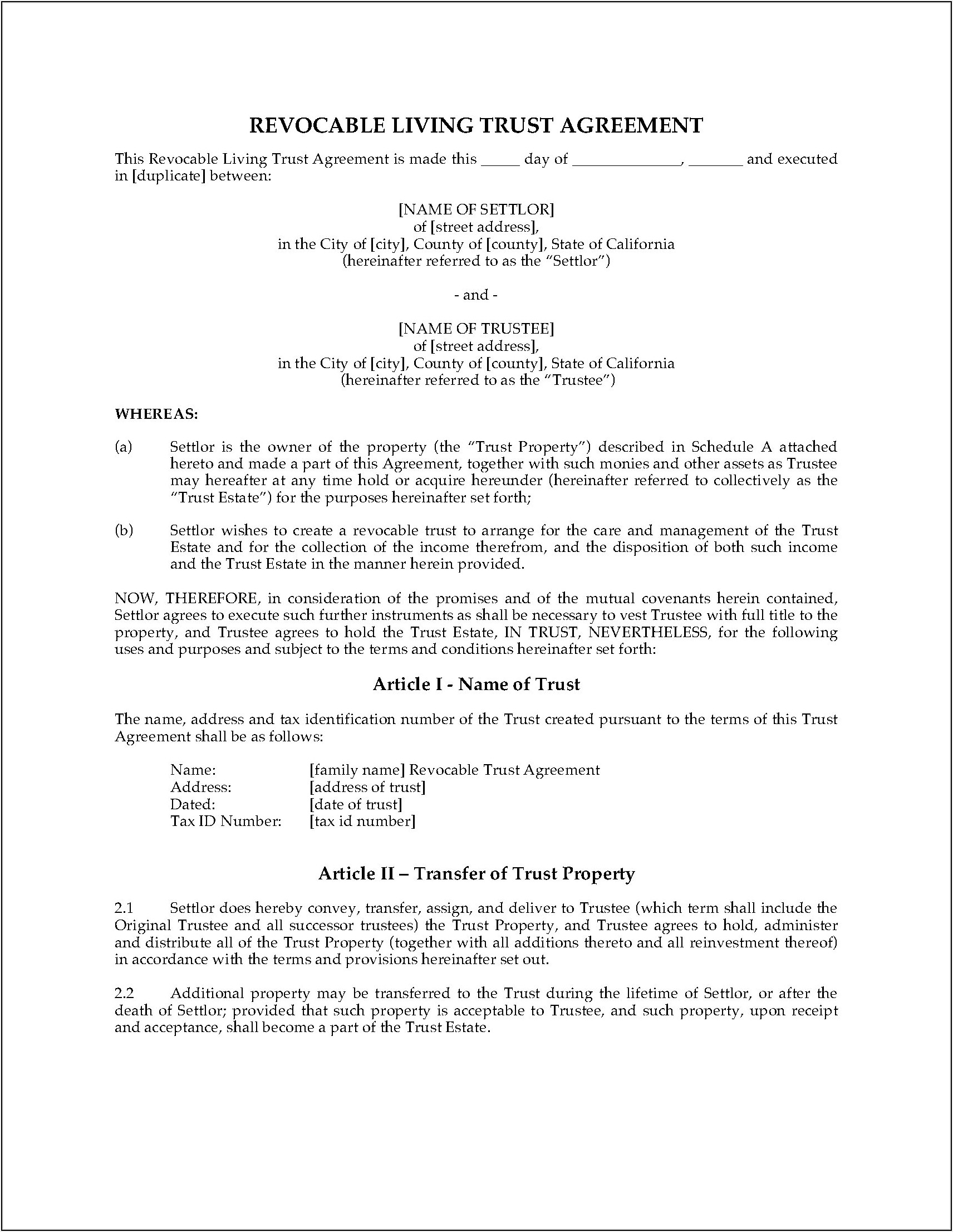 Irrevocable Trust Template California Template 1 Resume Examples 