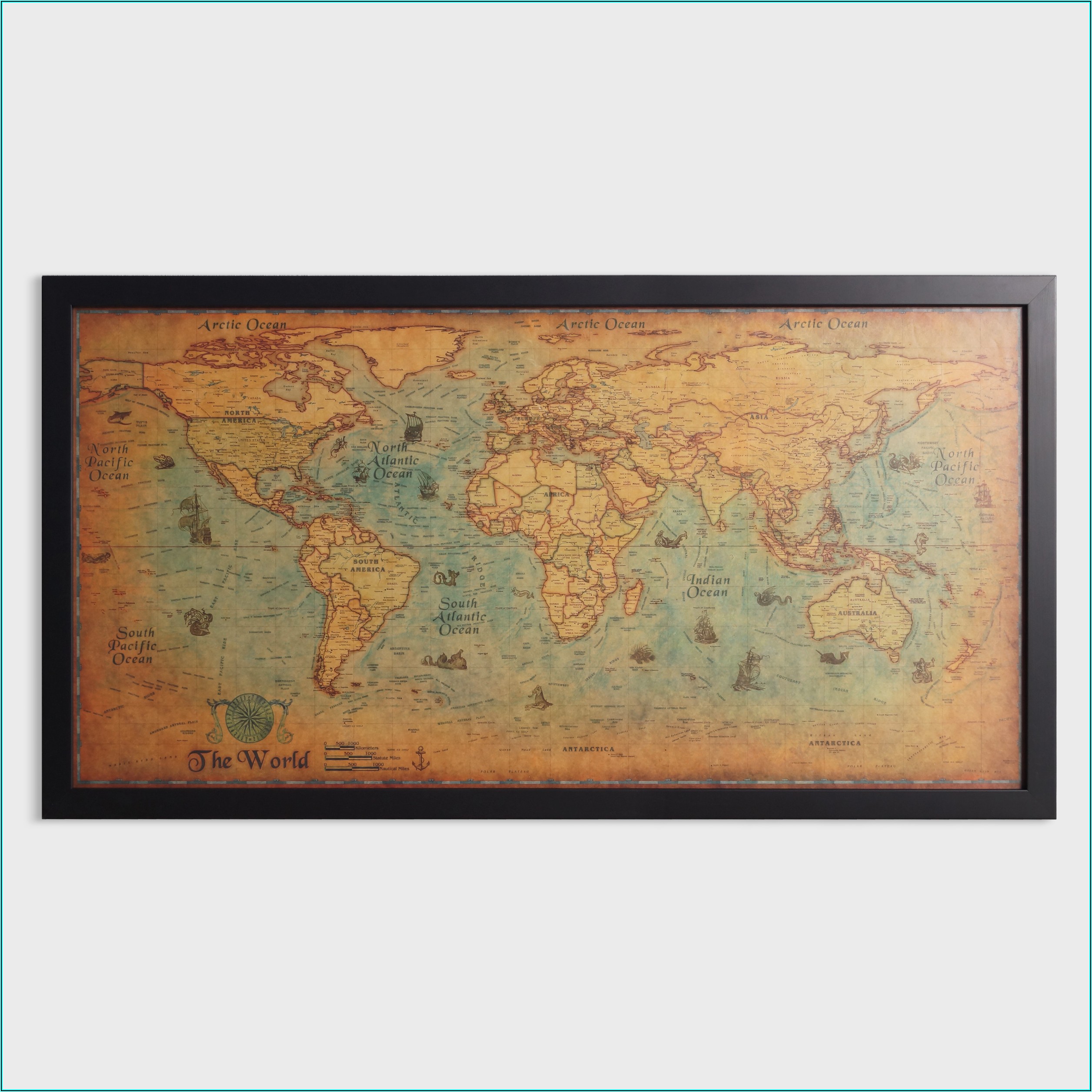 Large Framed World Maps For Sale