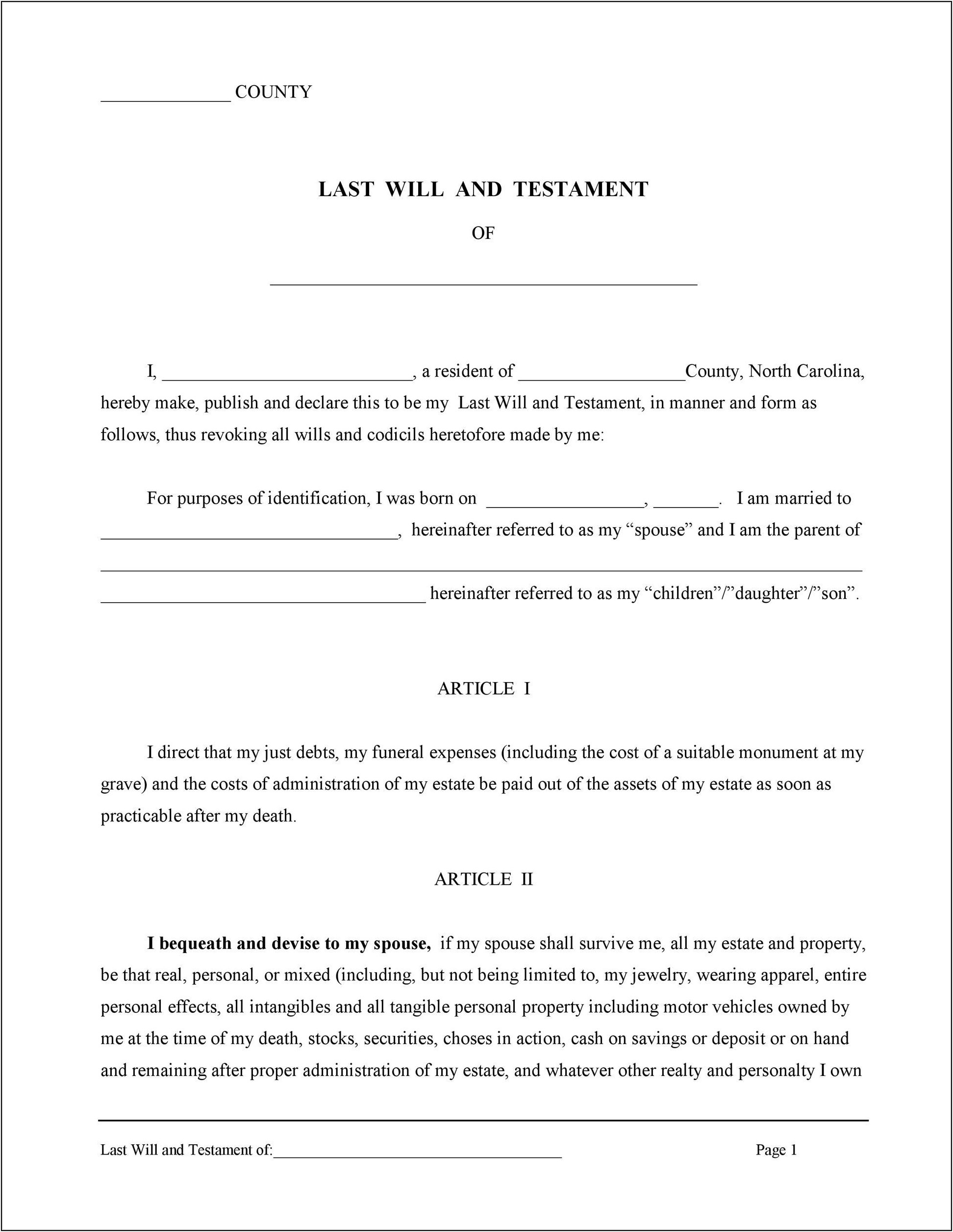 Last Will And Testament Template Free