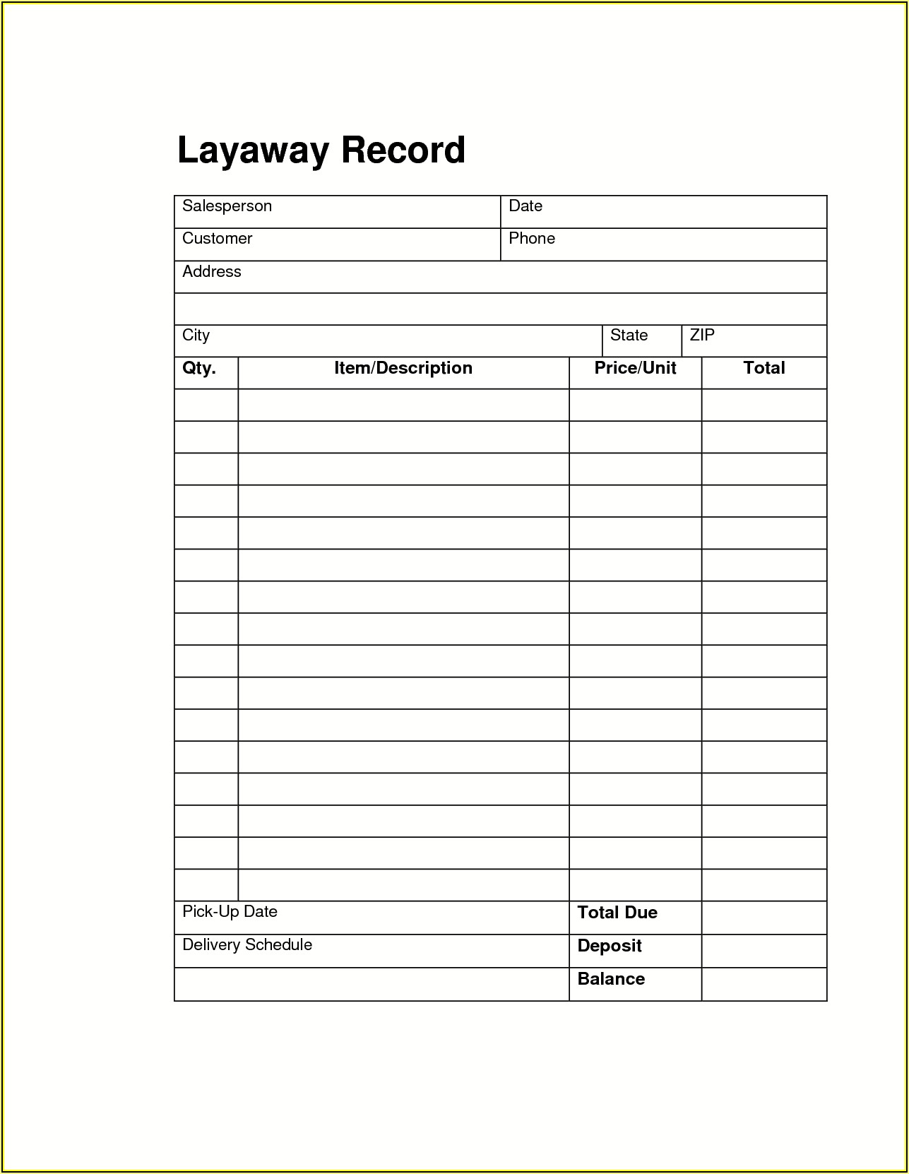 Layaway Agreement Forms