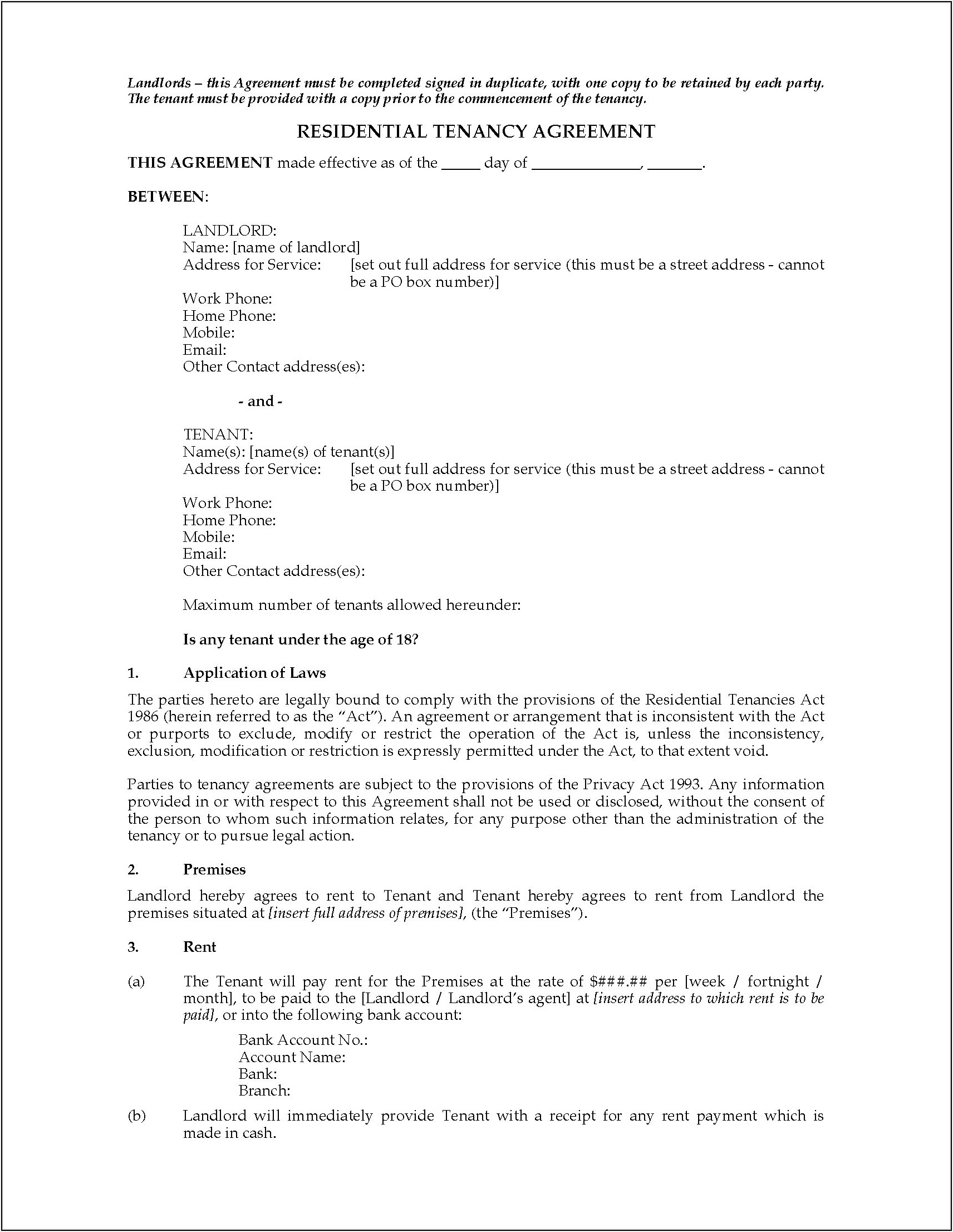 Lease Agreement Template Nz