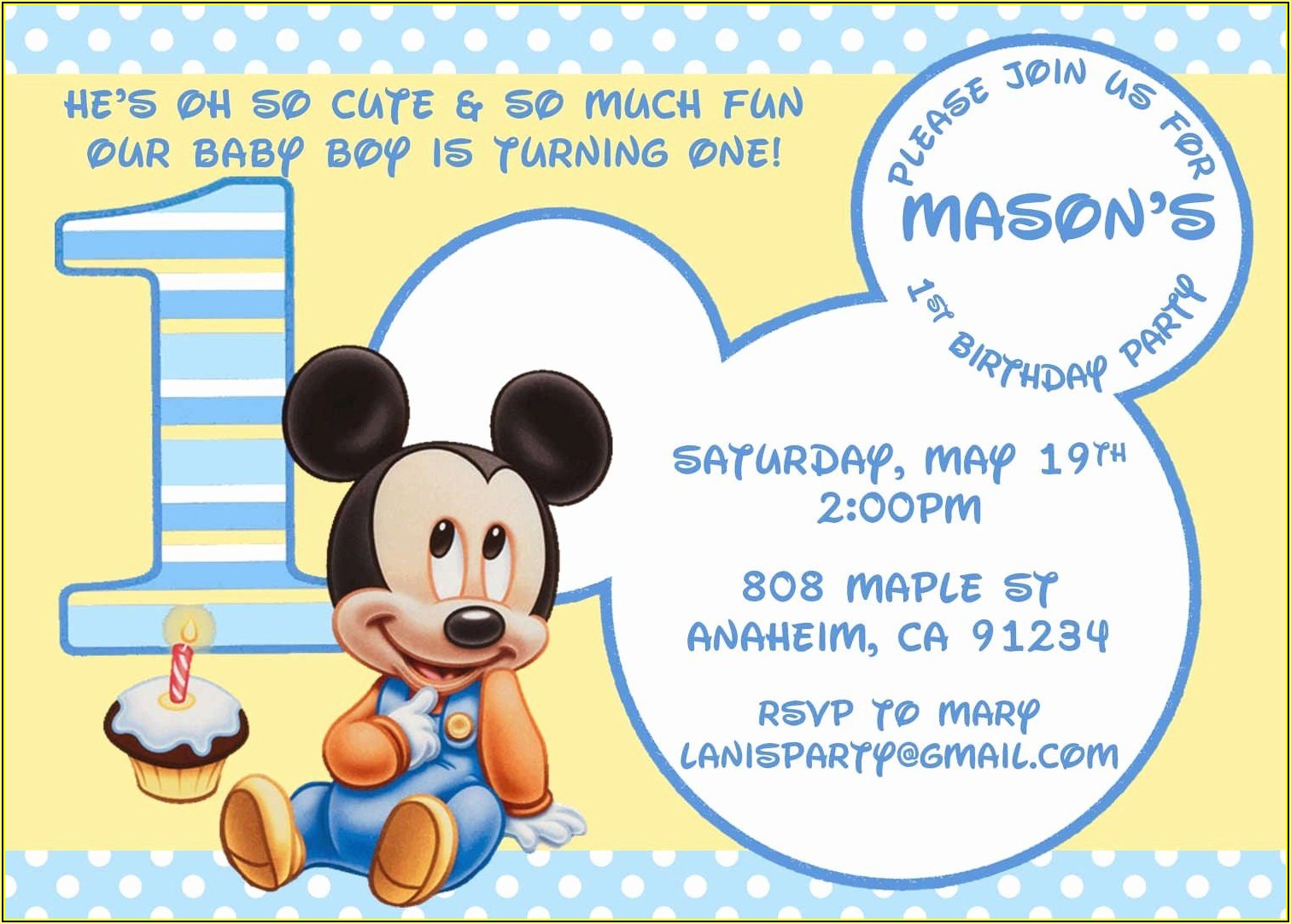 Mickey Mouse 1st Birthday Invitation Template