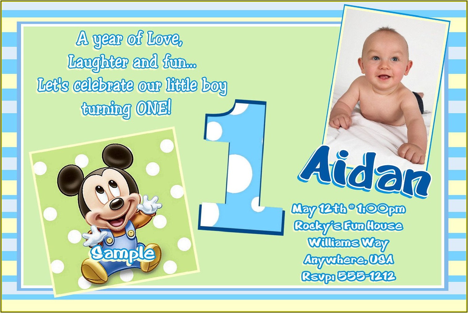 Mickey Mouse 1st Birthday Invitations Template