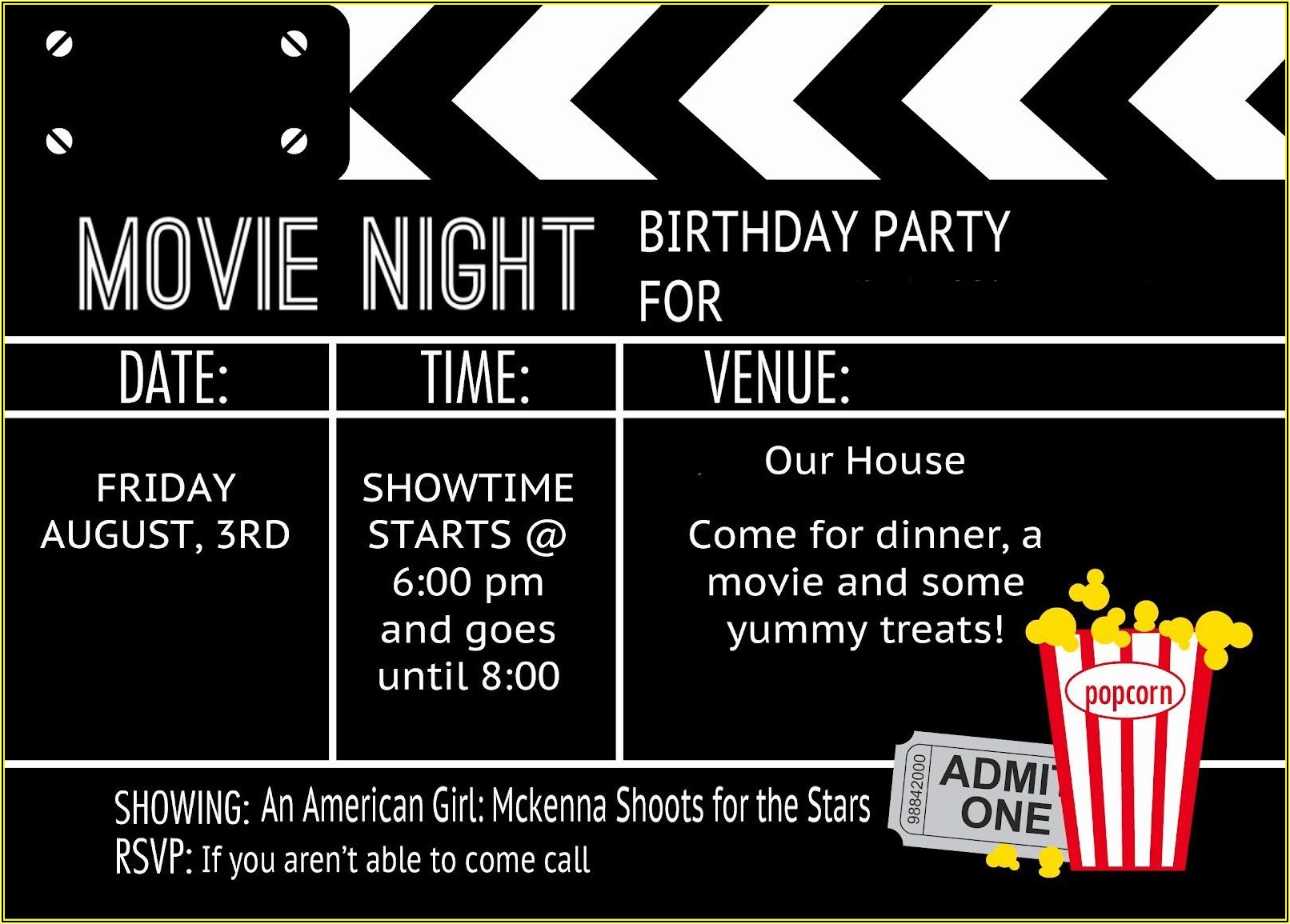 Movie Ticket Birthday Party Invitation Template Free