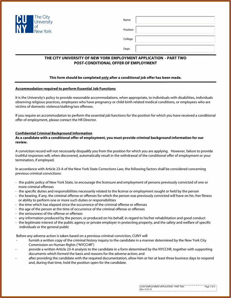 New York State Employment Application Form