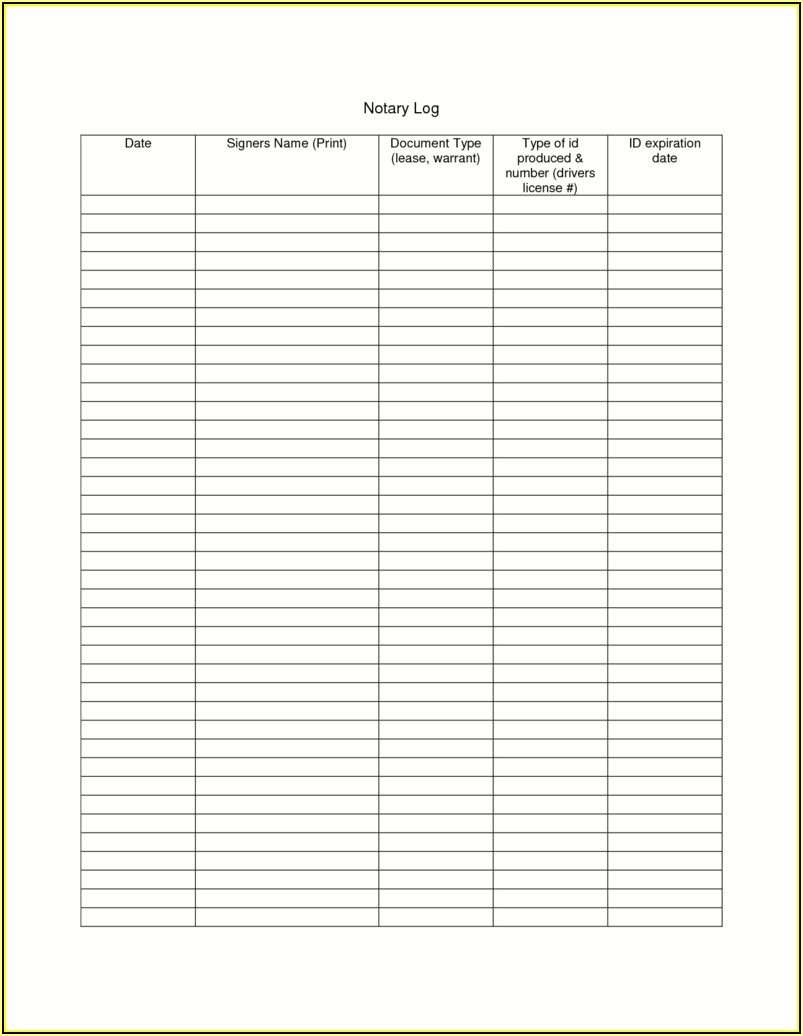 Free Printable Notary Log Sheet Texas