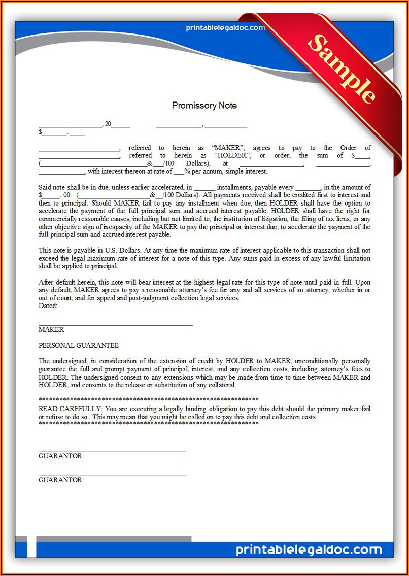 Printable Promissory Note Form Free