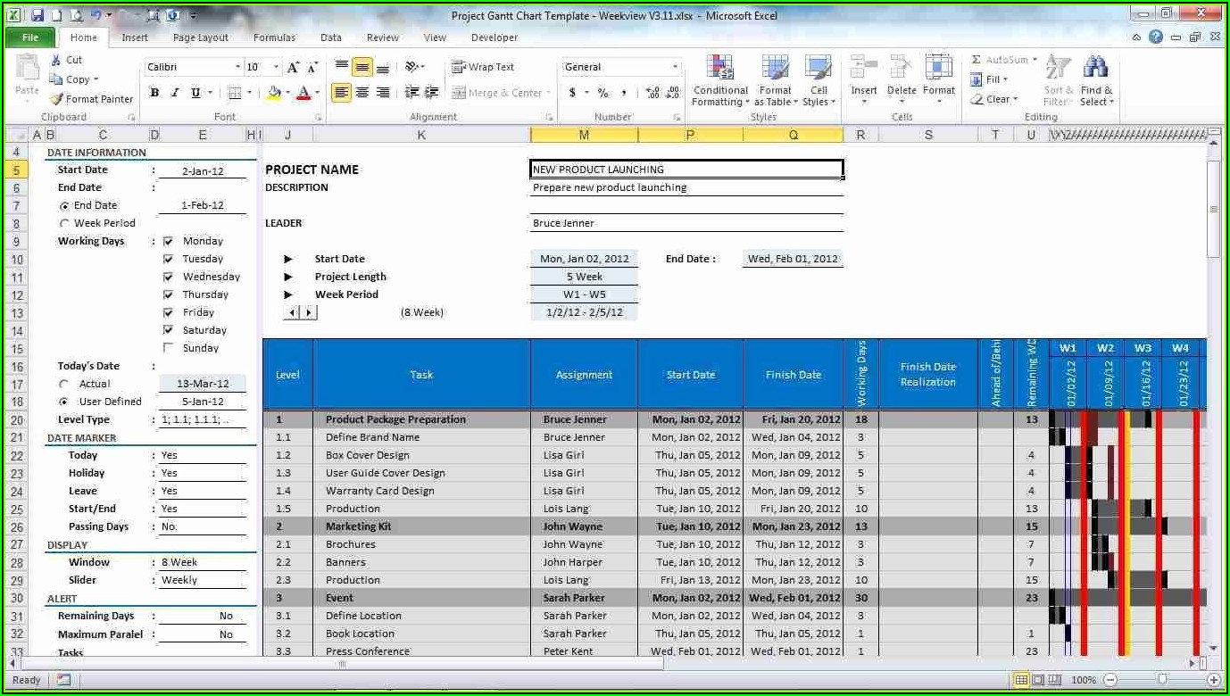 Project Management Excel Gantt Chart Template Free